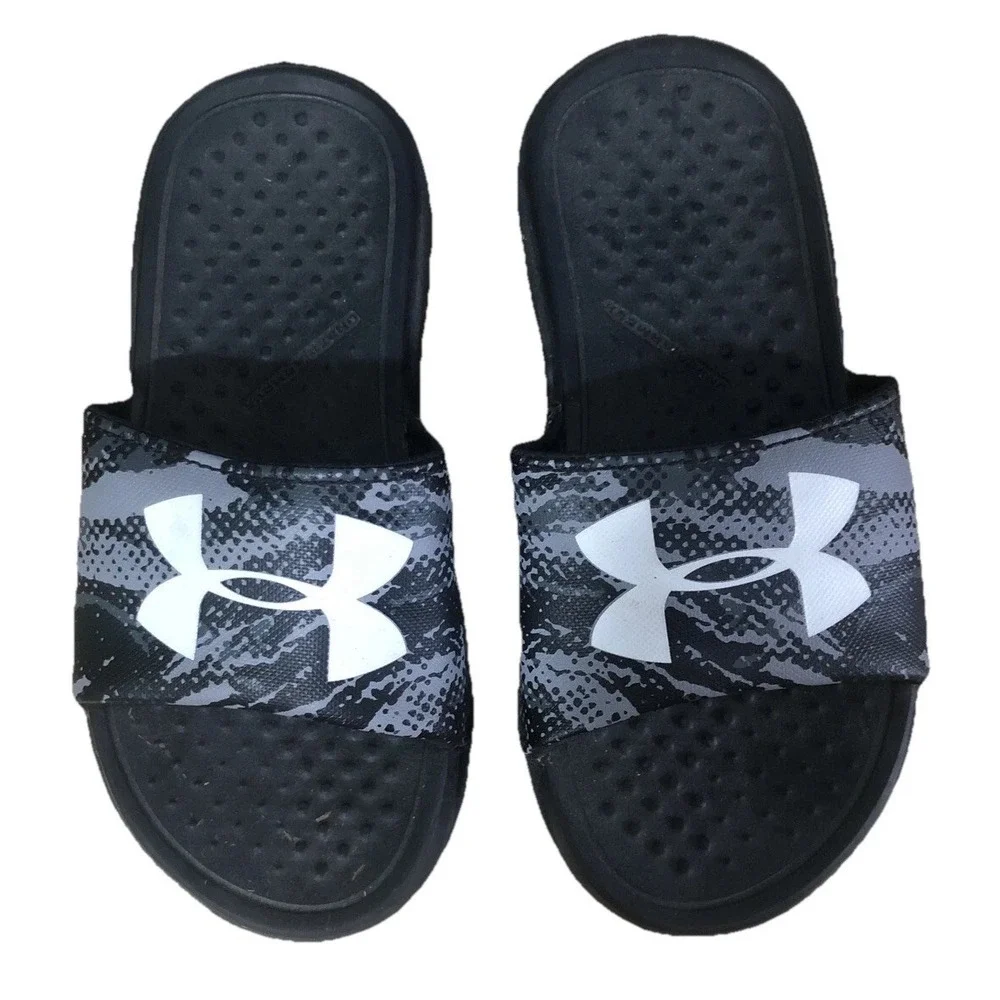 Baby UNDER ARMOUR Slides Sandals Size 11K Black Gray And White A1‎